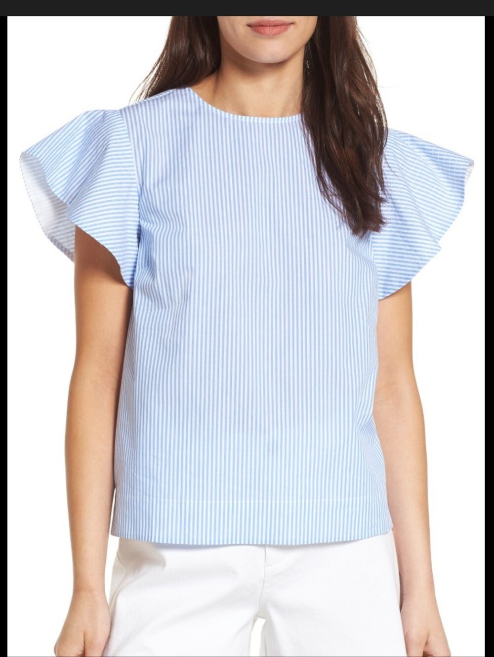 Draper James Classic Blue Pinstripe Short Sleeve Top - Picture 1 of 9